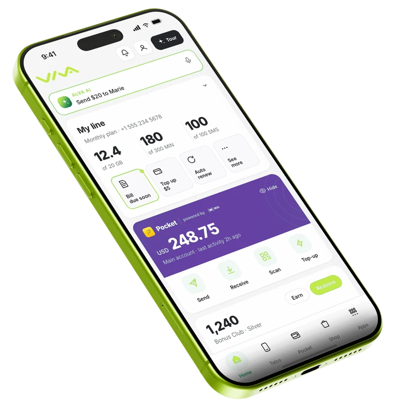 Viva's app, on a phone